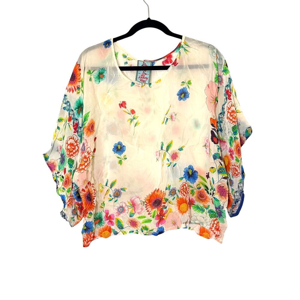 Johnny Was Sheer Floral Blouse